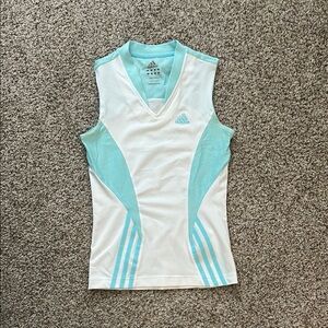 Adidas White and Light Blue Athletic Tank